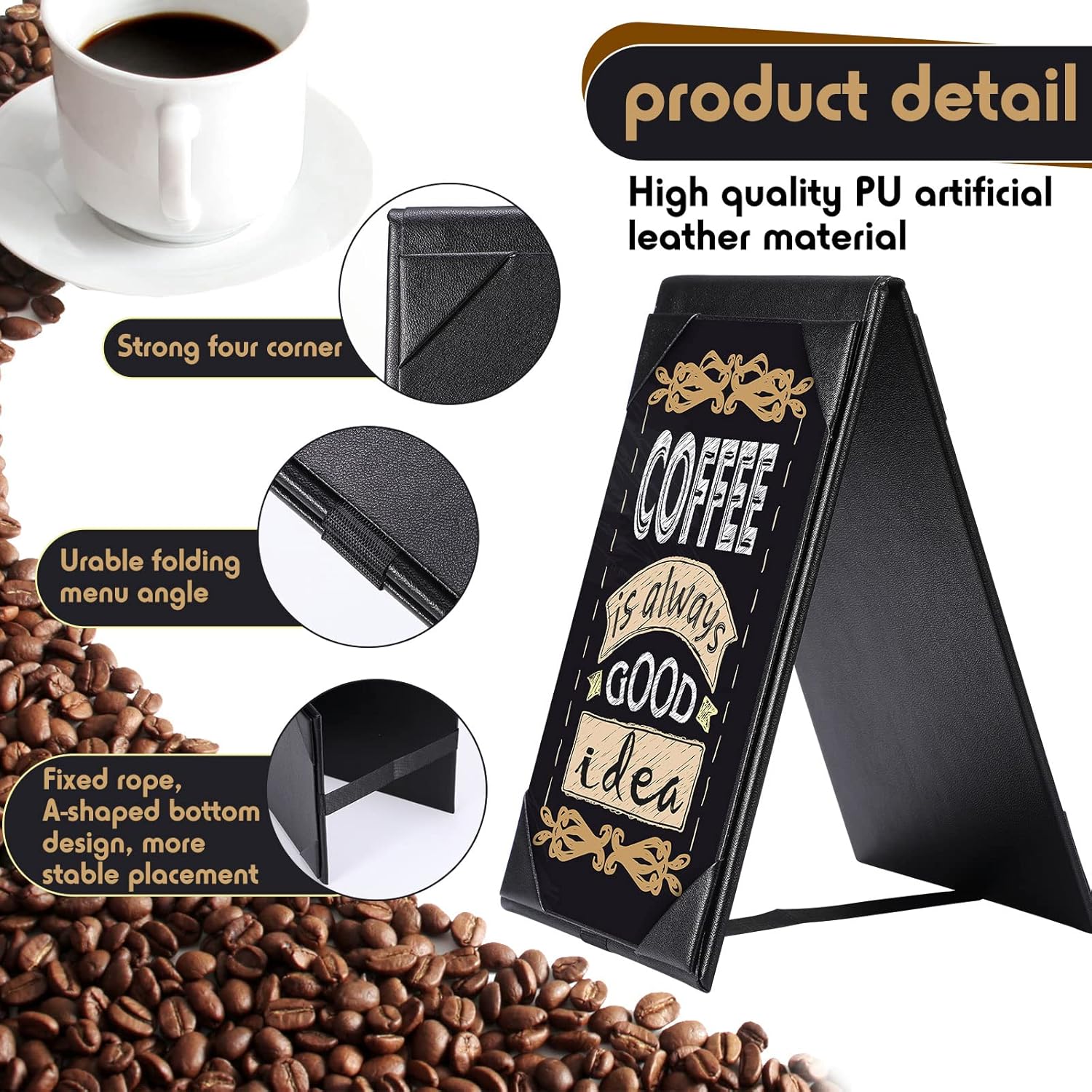 Gerrii Leatherette Table Tents Black PU Leather Menu Covers Bulk Double Sided Frame Sign Holders 2 Side Drink Dessert Menu Folders for Restaurant Coffee Cafe Bar Wedding Supplies(12 Pack,4 x 6 Inch)