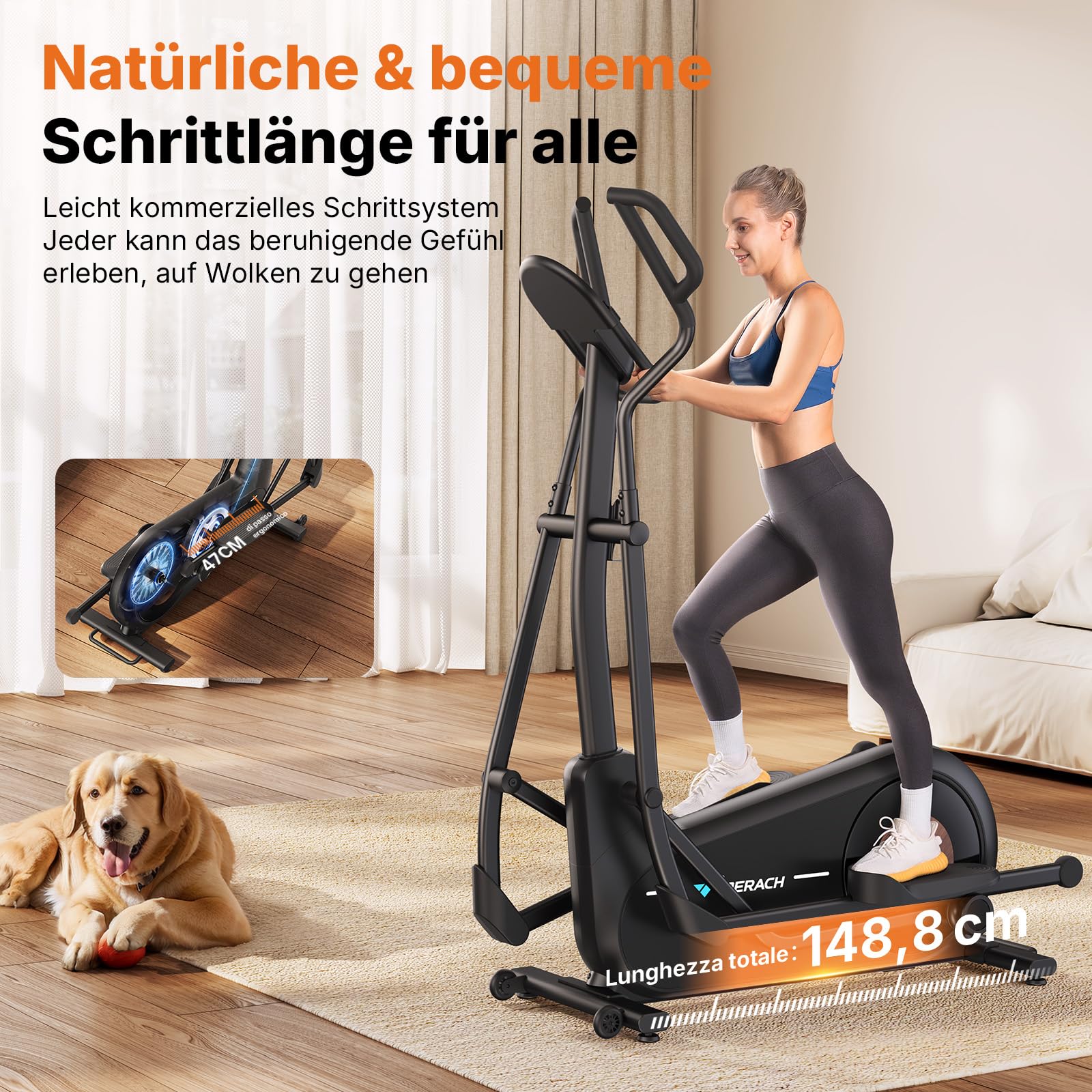 MERACH Crosstrainer für Zuhause mit 47 cm Schrittlänge, Ultraleise Ellipsentrainer mit Magnetwiderstand, 8-16 Widerstandsstufen, für Effektives Ausdauertraining, Mit Eigener App, Belastbar Bis 180 KG