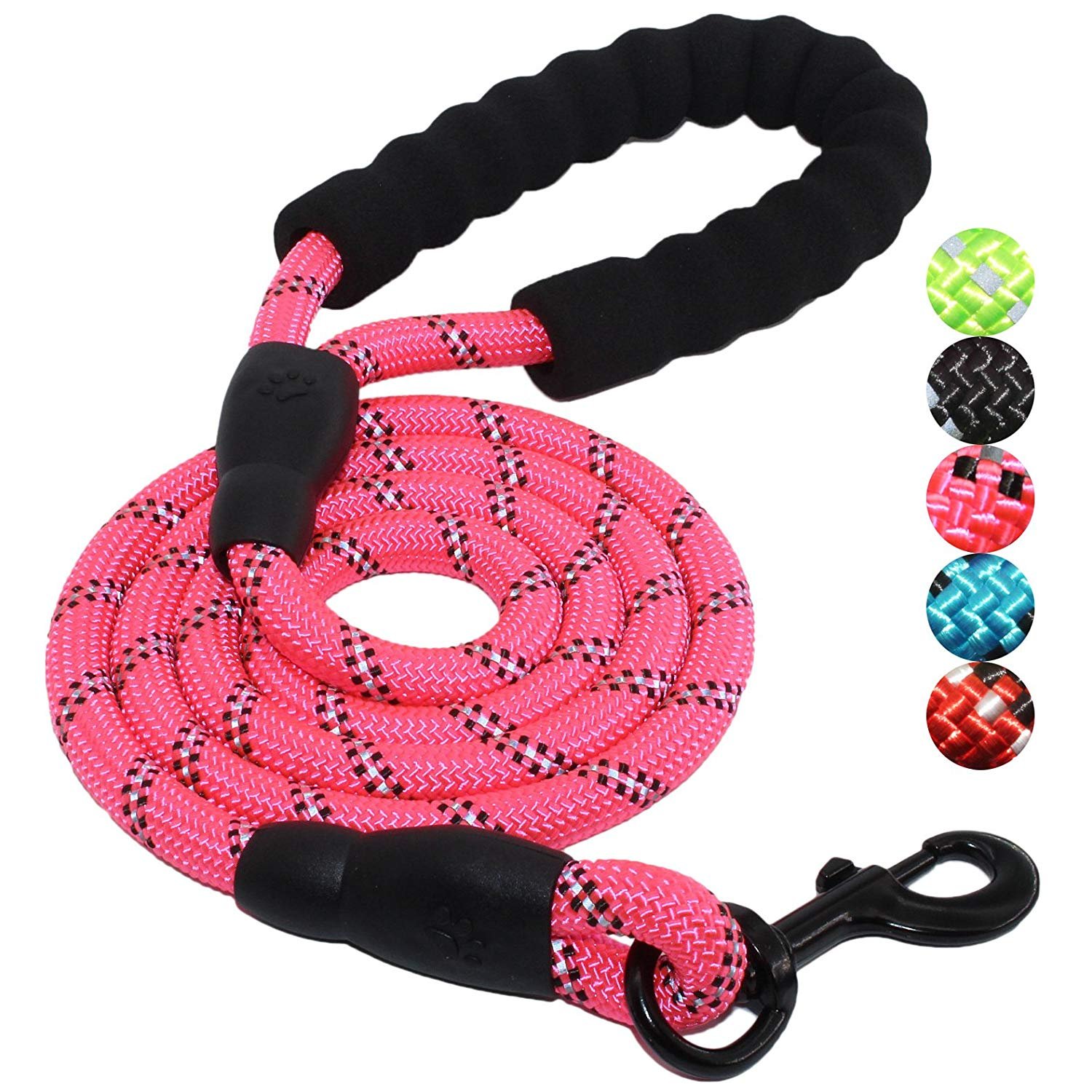 M&J 5 FT Strong Dog Leash with Comfortable Padded Handle and Highly Reflective Threads Dog Leashes for Medium and Large Dogs (Pink)