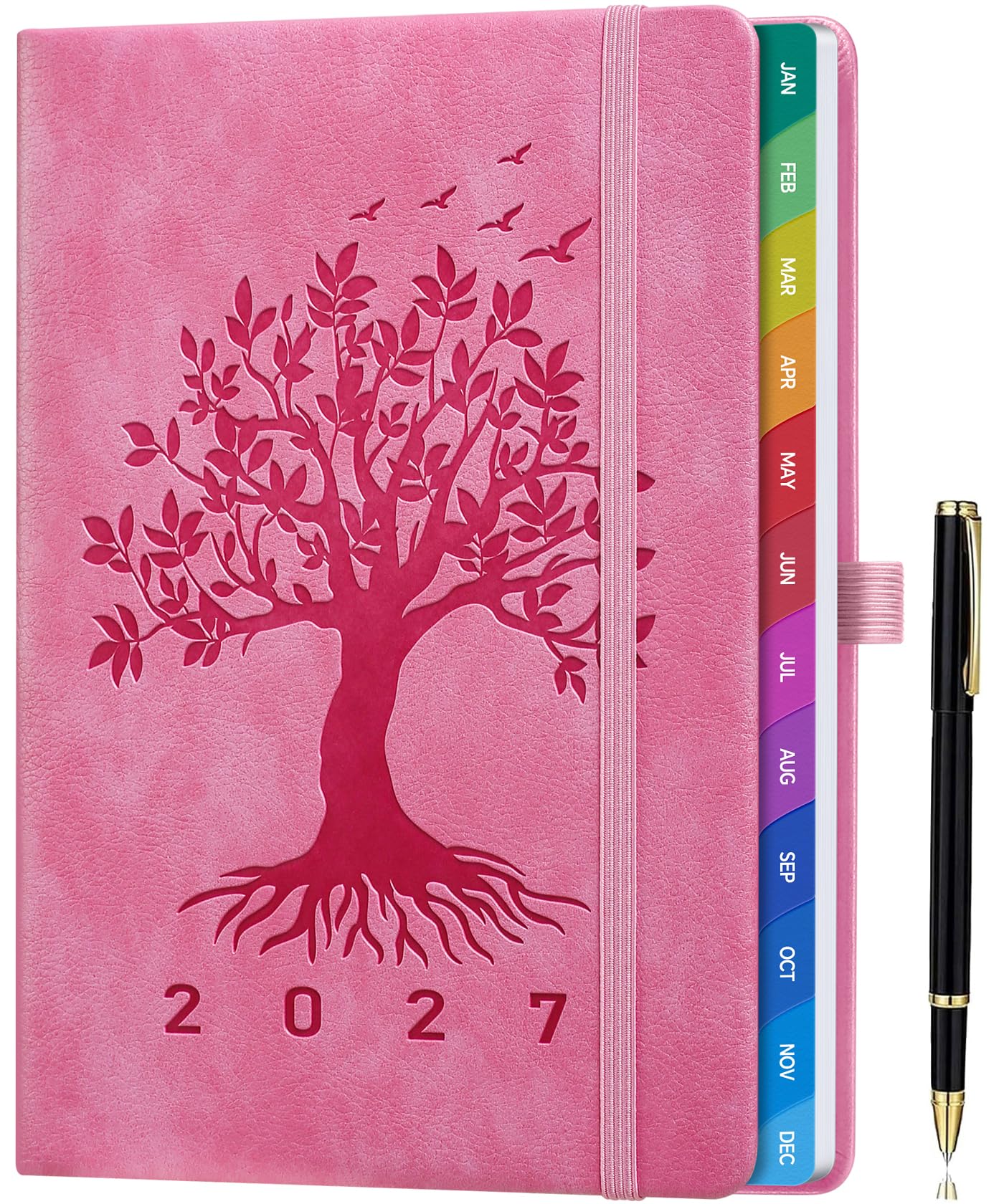 ZXHQ Diary 2027 Week to View A5, Jan to Dec, Weekly & Monthly Full Year Planner, UK Holidays, Colourful Monthly Tabs, Fine Inner Pocket, Hardcover, Pen Set, 5.9" × 8.5" - Blush Pink