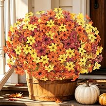 Fall Flowers Artificial, 12 PCS UV Resistant Faux Silk Mums for Outdoors