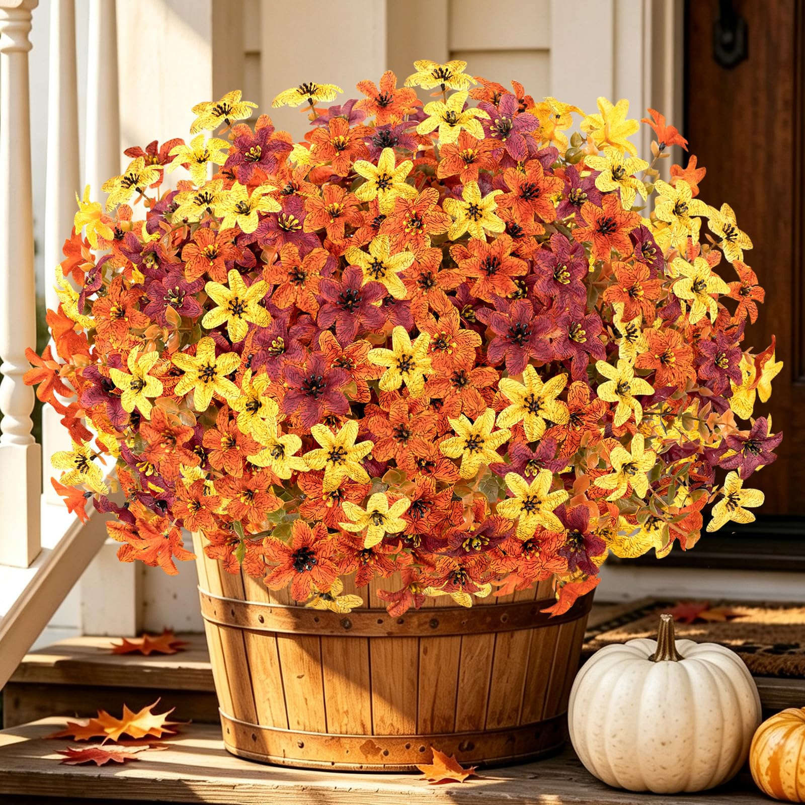 Fall Flowers Artificial, 12 PCS UV Resistant Faux...