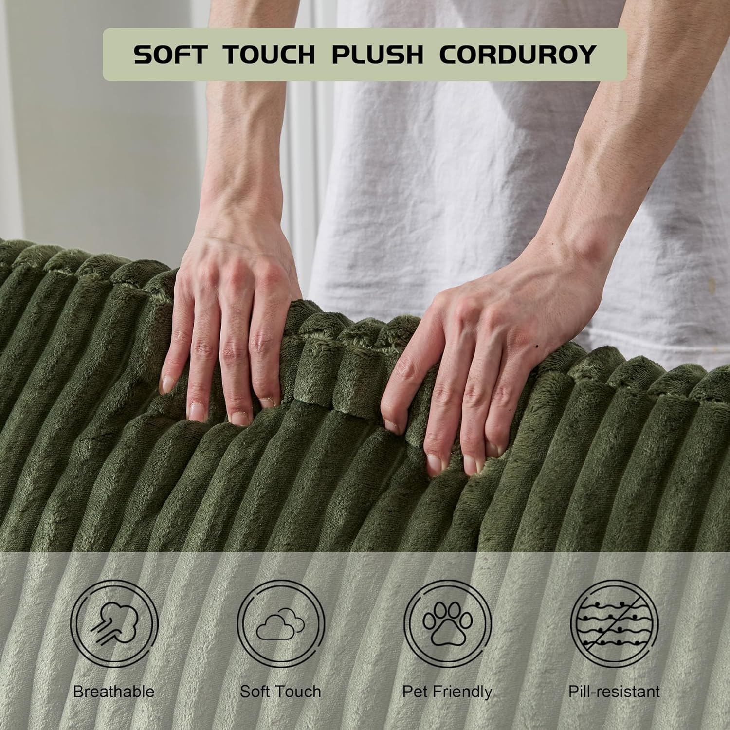 83" W Oversized Double Chaise Lounge Chair Indoor, Corduroy Upholstered Boneless Cloud Sofa Deep Seat for Living Room, No Assembly, Green