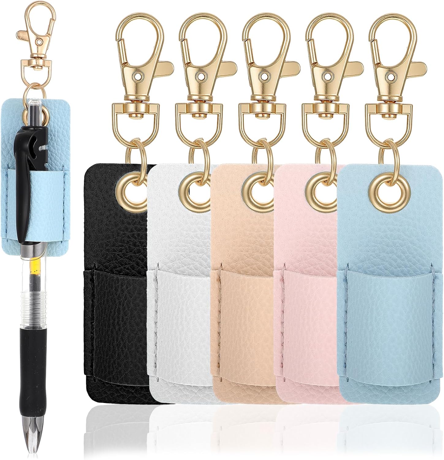 Pen Holder for Lanyard 5 Pcs Anti-Lost Pen Keychain with PU Leather Badge