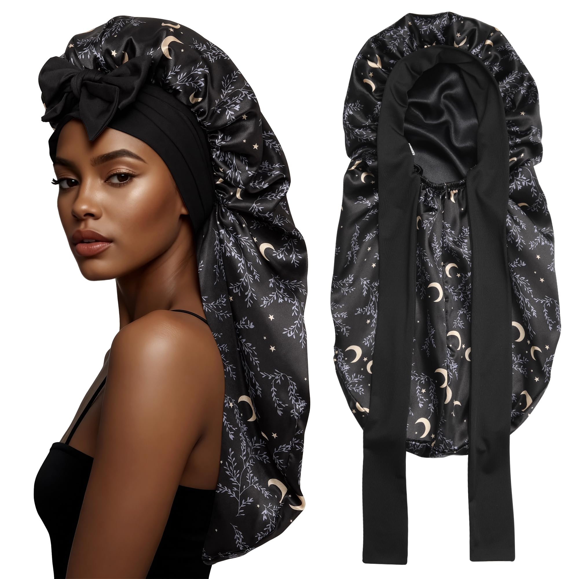 Gorro Largo de Satén Reversible de Doble Capa para Mujer Dormir con Banda