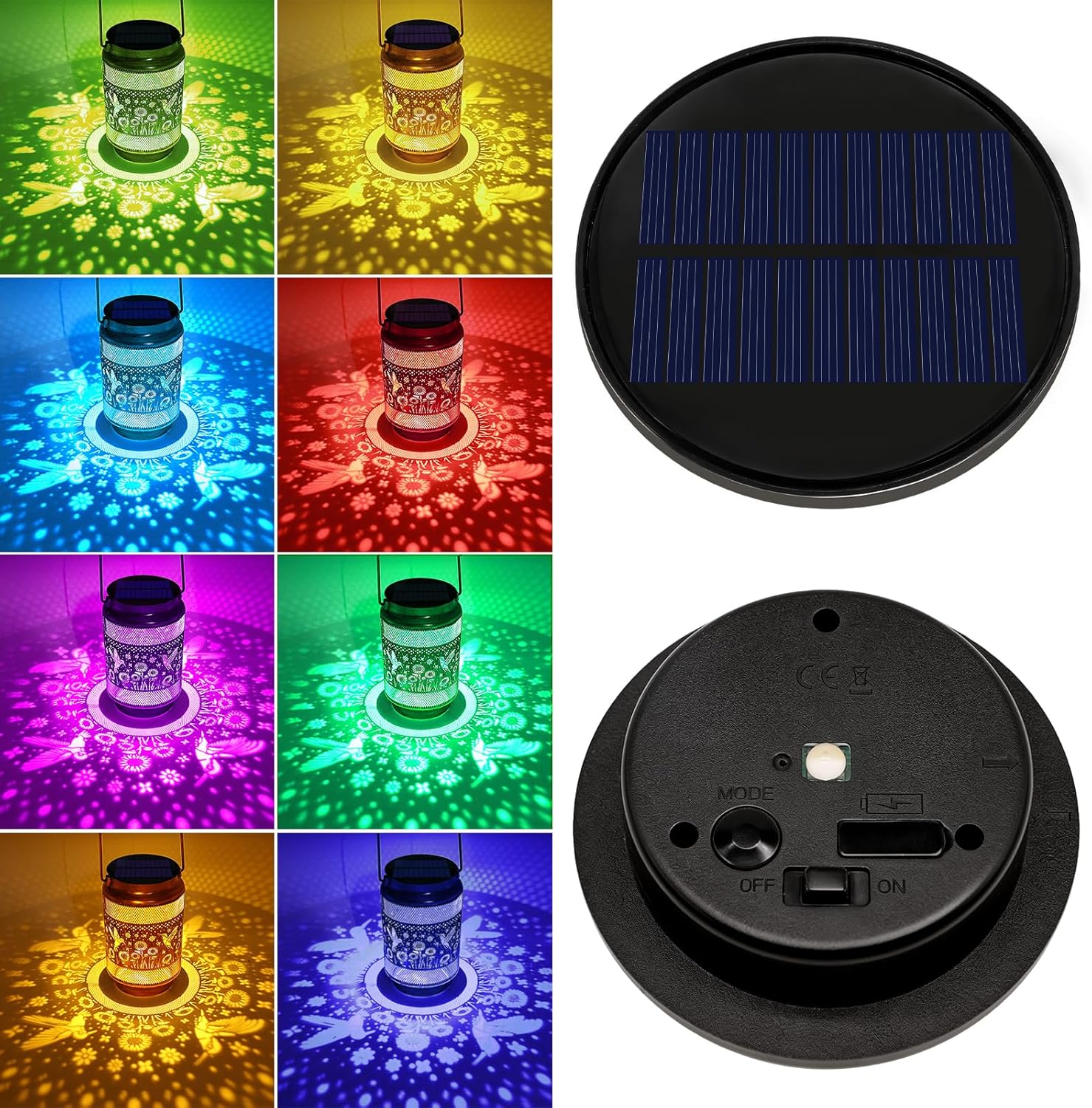 2 Pack Solar Lights Replacement Top Parts, 8 Colors Lantern Lid (Top 3.74 inch, Bottom 2.83 inch) 10 Lumens Lantern Lids Replacement Light for Hanging Solar Lanterns Outdoor Decorations Garden Patio