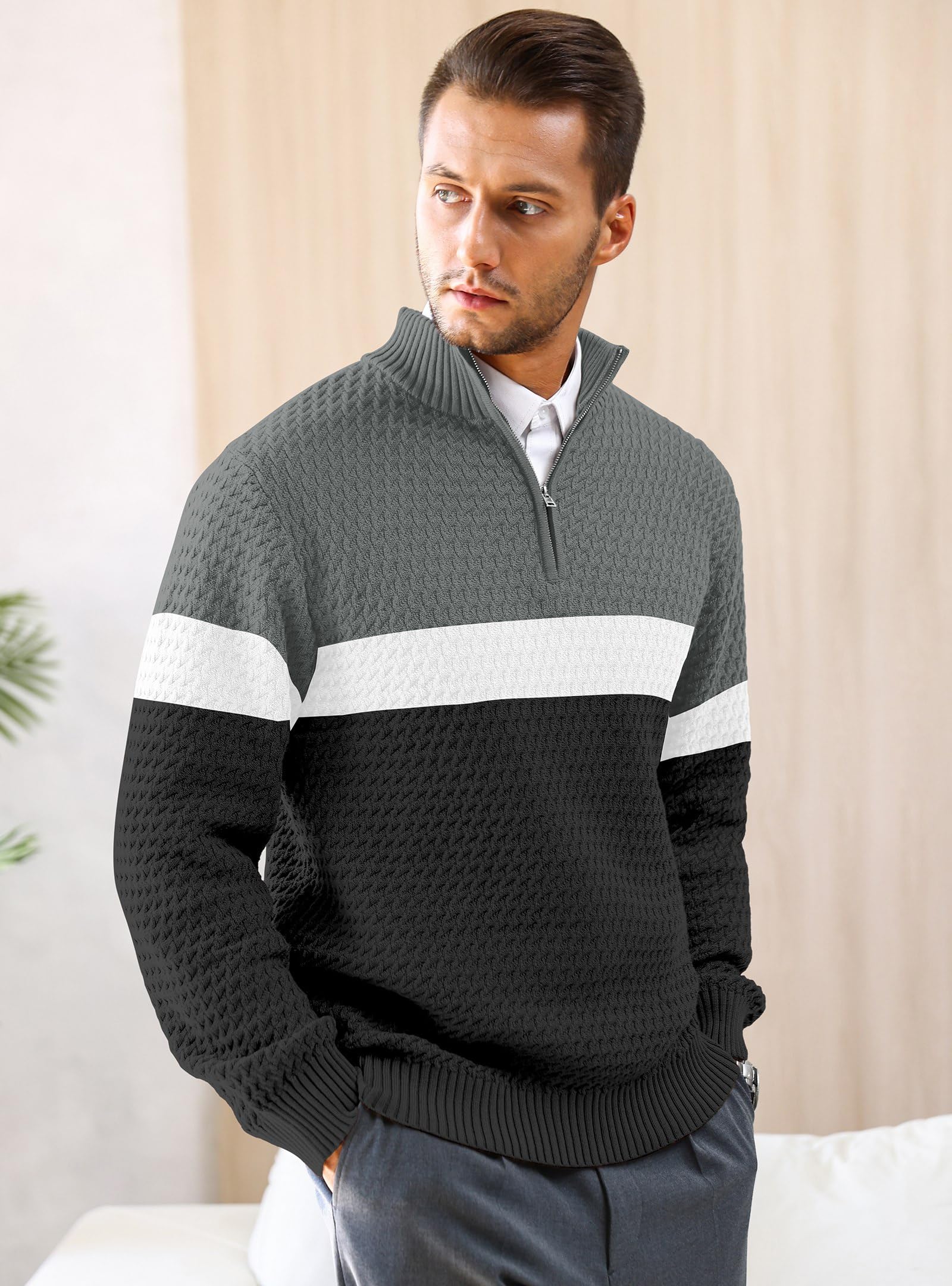 Zaitun Herren 1/4 Zip Sweater Langarm, Warm Rollkragenpullover Langarm, Leichter Gestrickter Pullover für Herren, Casual Freizeit Oberteil
