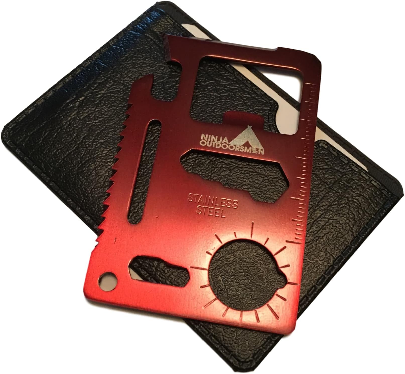 11 in 1 Stainless Steel Credit Card Pocket Sized Survival Multi-Functional Gadget Tool - Great Gift or Stocking Stuffer for Camping, Hiking or Emergency (Single, Red)