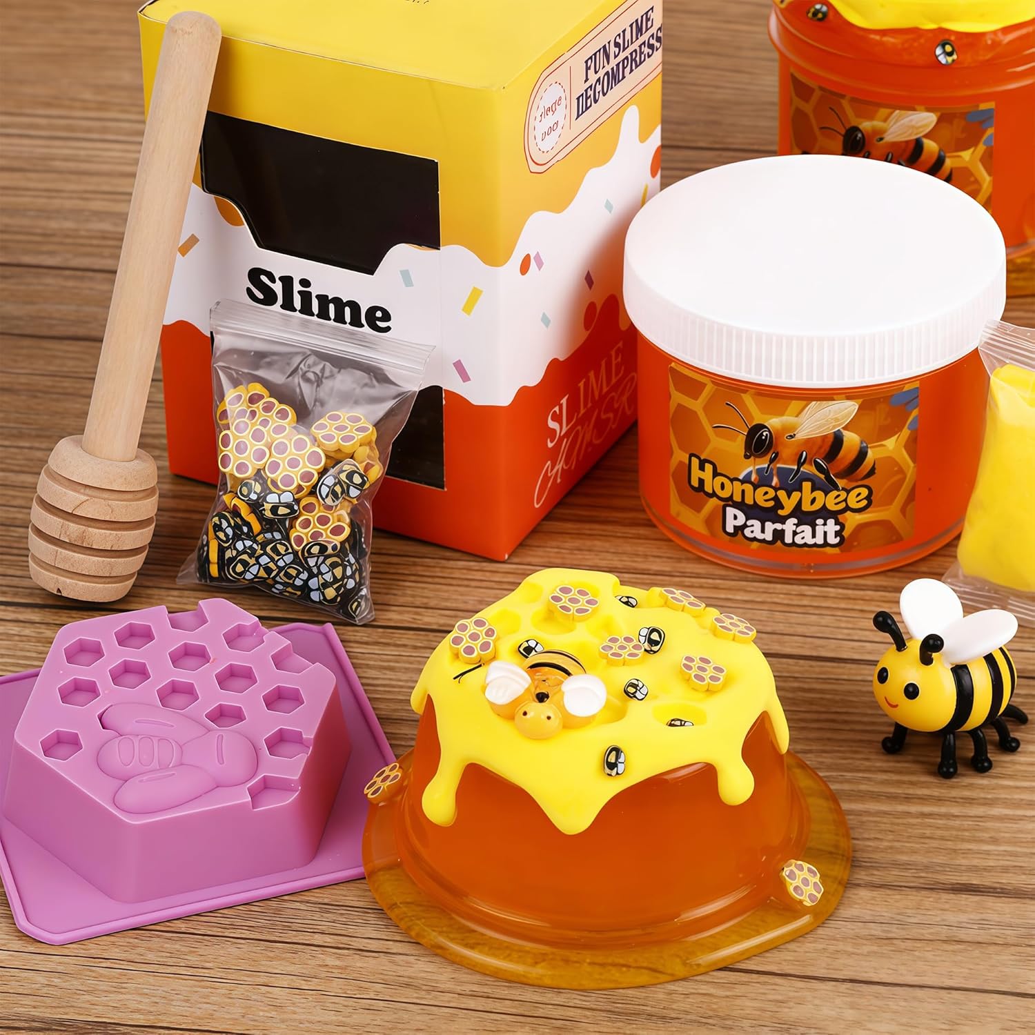 Honey Slime Kit - DIY Crunchy Slime with Jelly Cube Slime & Slime Clay, Non-Sticky Soft Butter Slime for Kids, Honeycomb Scented Sensory Toys, Birthday Gifts & Party Favors for Girls Boys