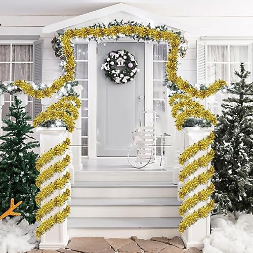 Miniatura 6 de SURCVIO Guirnalda de oropel de Navidad de 33 pies, guirnalda metálica de oropel para decoración de árbol de Navidad, decoración de árbol de Navidad,