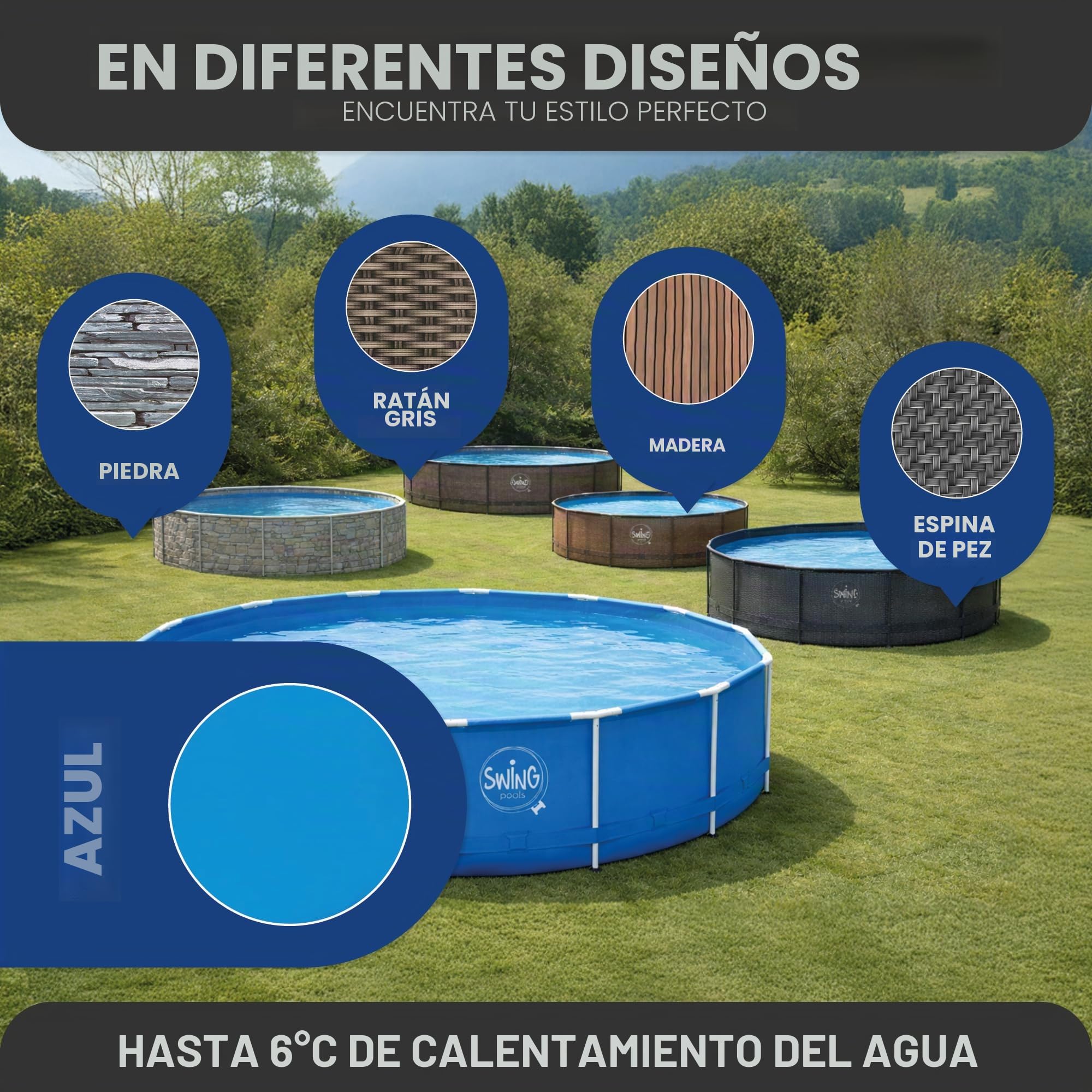 HAF - Piscina redonda con marco oscilante gris con aspecto de ratán (366 cm de diámetro, 91 cm de profundidad) - Piscina de jardín con 8.300 litros - Robusta, resistente a los rayos UV y resistente a