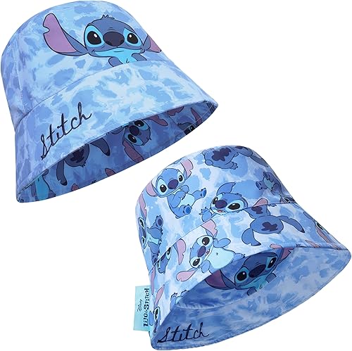 Disney Stitch Sombreros de Copa Playa y Verano para Niñas - Regalos (Azul Revers