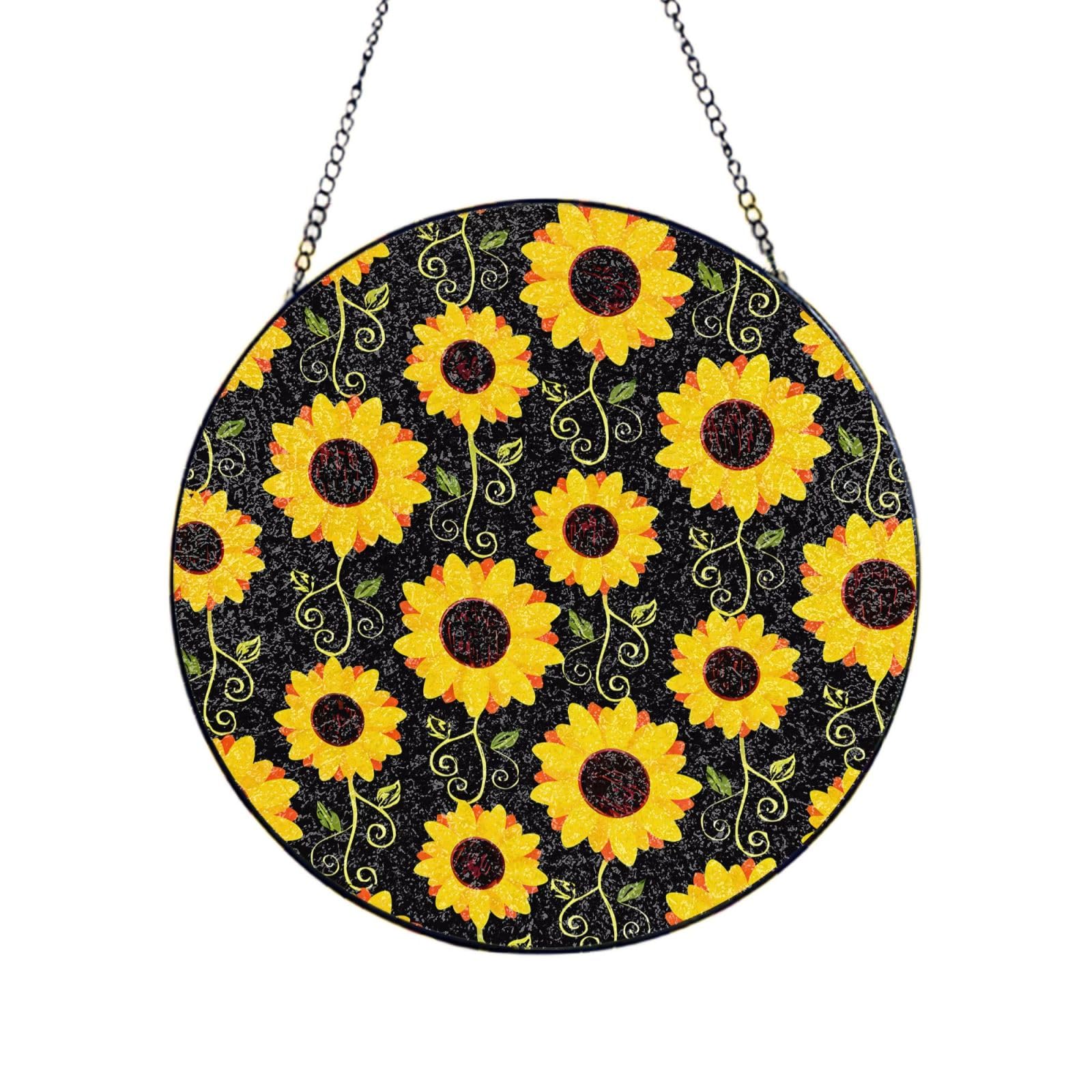 Phayah Cute Sunflower Print Glass Window Hanging Sun Catchers Suncatcher Decor For Birthday For Home Garden Porch 12in（30cm）
