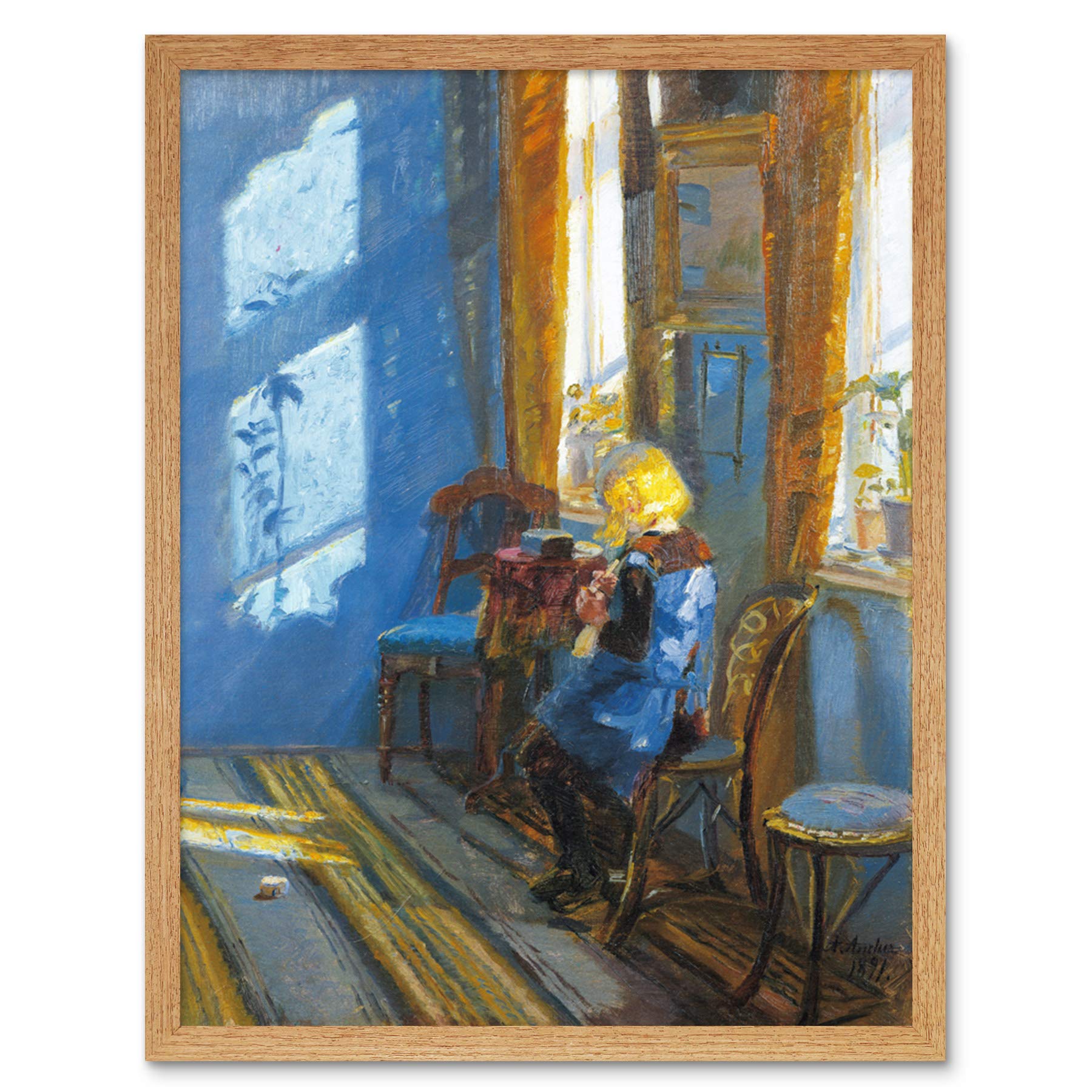 Anna Ancher Sunlight In The Blue Room Art Print Framed Poster Wall Decor 12x16 inch
