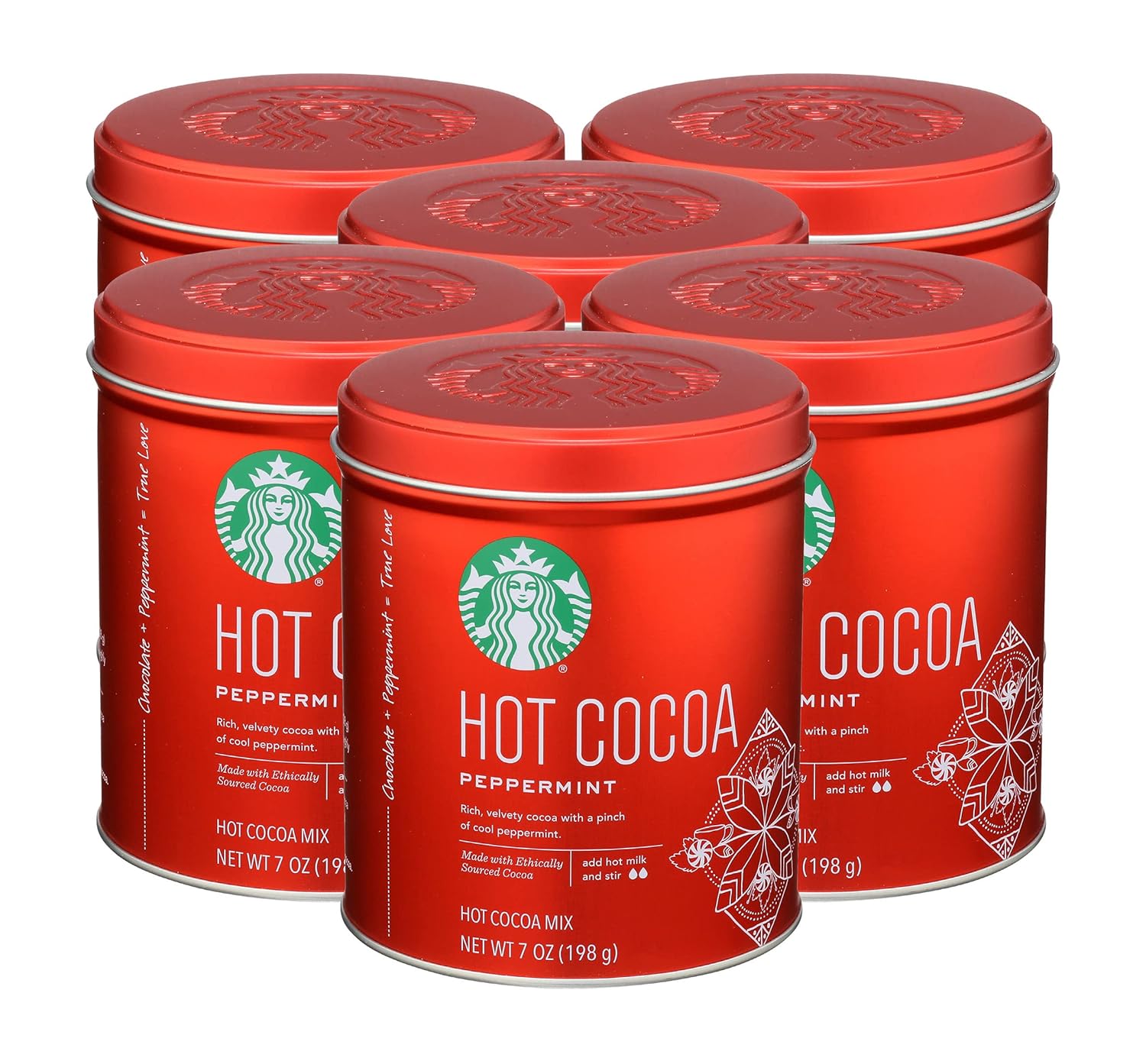 Starbucks Hot Cocoa Mix Tin, Peppermint, 7 Ounce (Pack of 6)
