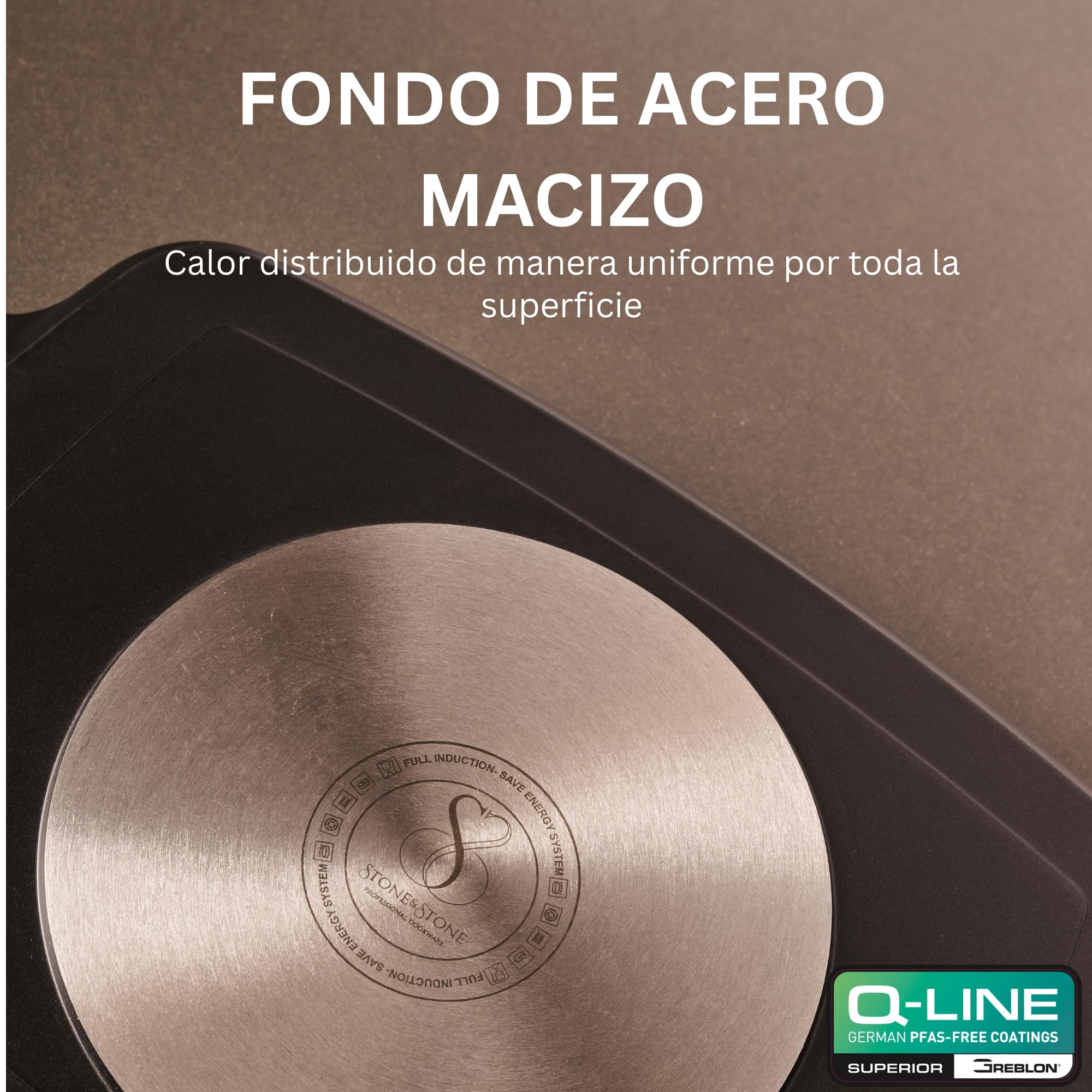 Stone&Stone Plancha Grill Inducción Rectangular 47 cm con Pinza, Plancha BBQ Antiadherente con Revestimiento Cerámico Alemán, Base de Acero Completo, Apta para Gas y Horno, Sin PFAS, PFOA ni PTFE