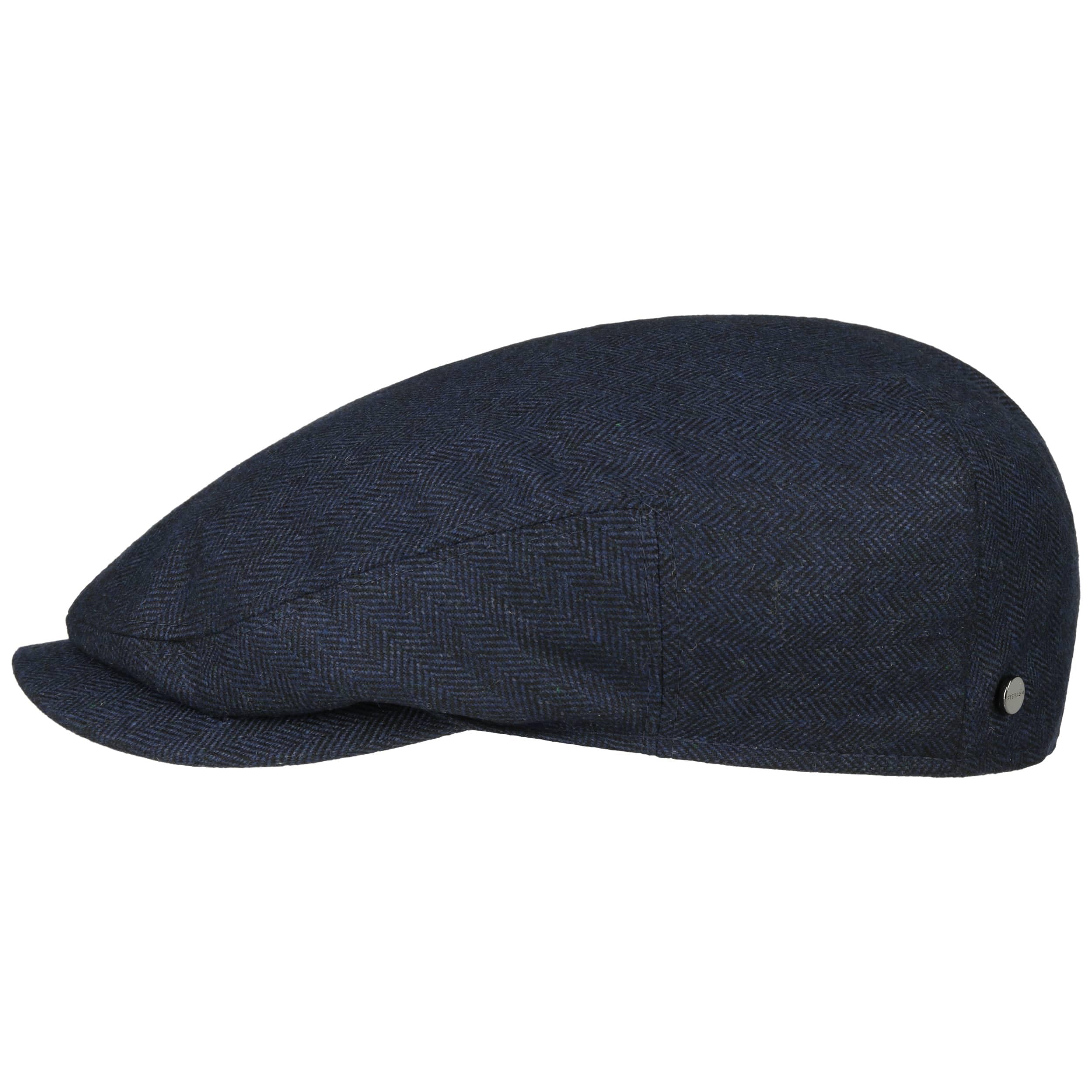 Stetson Men's Blue Classic Herringbone Flat Cap Handmade Uv Protection 40+ Wool Silk Cashmere Autumn Winter Made In Germany
