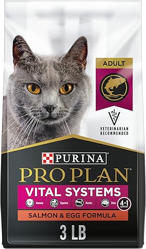 Purina Pro Plan Vital Systems - Comida seca para gatos adultos con fórmula de salmón y huevo 4 en 1, bolsa de 3 libras