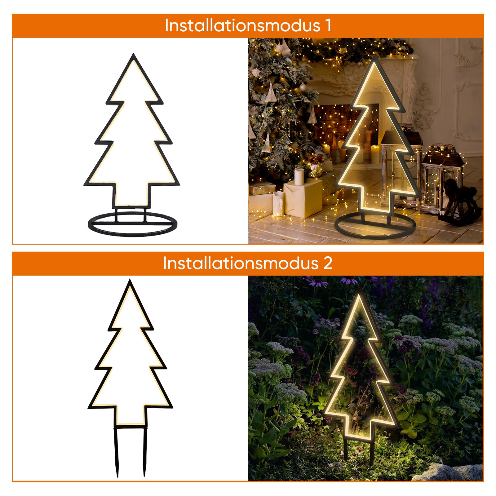 SALCAR XXL 3D LED estaca de jardín árbol de Navidad 60 cm, estaca de jardín de metal con 100 LED, árbol de Navidad iluminado para jardín, iluminación navideña exterior impermeable, blanco cálido