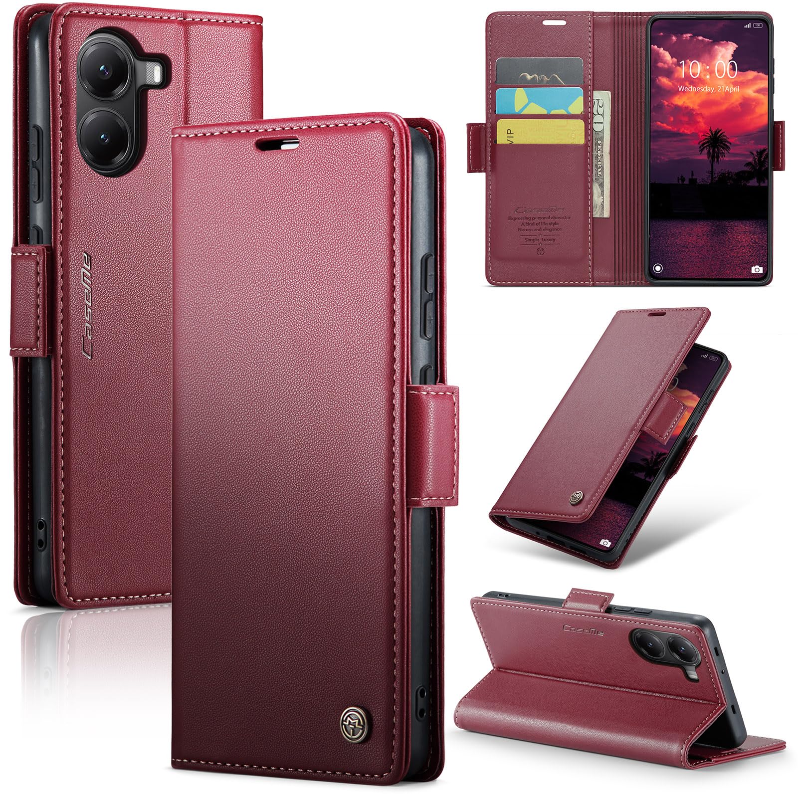 GOGME Cover Portafoglio In Pelle Per Xiaomi Poco X7 Pro 5G - Con 3 Slot Carte, RFID, Supporto Integrato - Marrone - 3