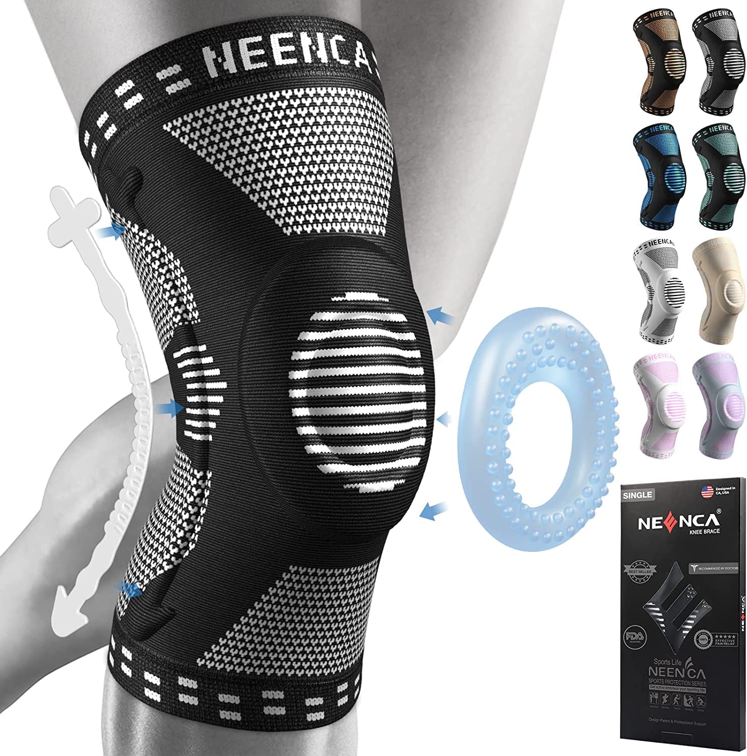 NEENCA Rodillera Profesional, Rodillera de Compresión con Almohadillas de Gel de Rótula y Estabilizadores Laterales para Hombre y Mujer, Rodilleras de Grado Médico para Correr, Desgarro de Menisco - 1