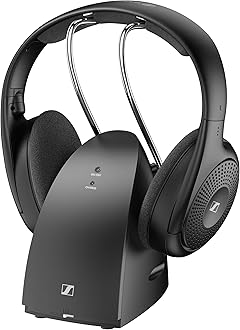 Sennheiser RS 120-W On-Ear Wireless Headphones for Crystal-clear TV Listening with 3 Sound Modes, Lightweight Design, Easy Volume Control, 60 m Range and Convenient Transmitter/Charger Combo - Black