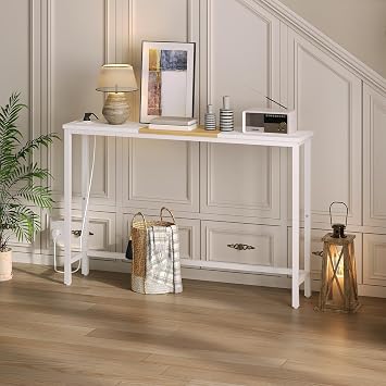 HOOBRO Entryway Table, Narrow Console Table for Behind Sofa, Entryway Table with Charging Base with USB Ports and Sockets, for Entryway, Natural White EWN114CXG01