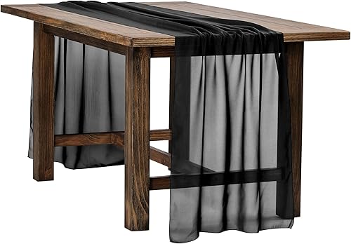 Miniatura 1 de Camino de mesa de boda de gasa de 27 x 120 pulgadas, color negro para presentaciones con catering, mesa de recepción de bodas, despedida de soltera