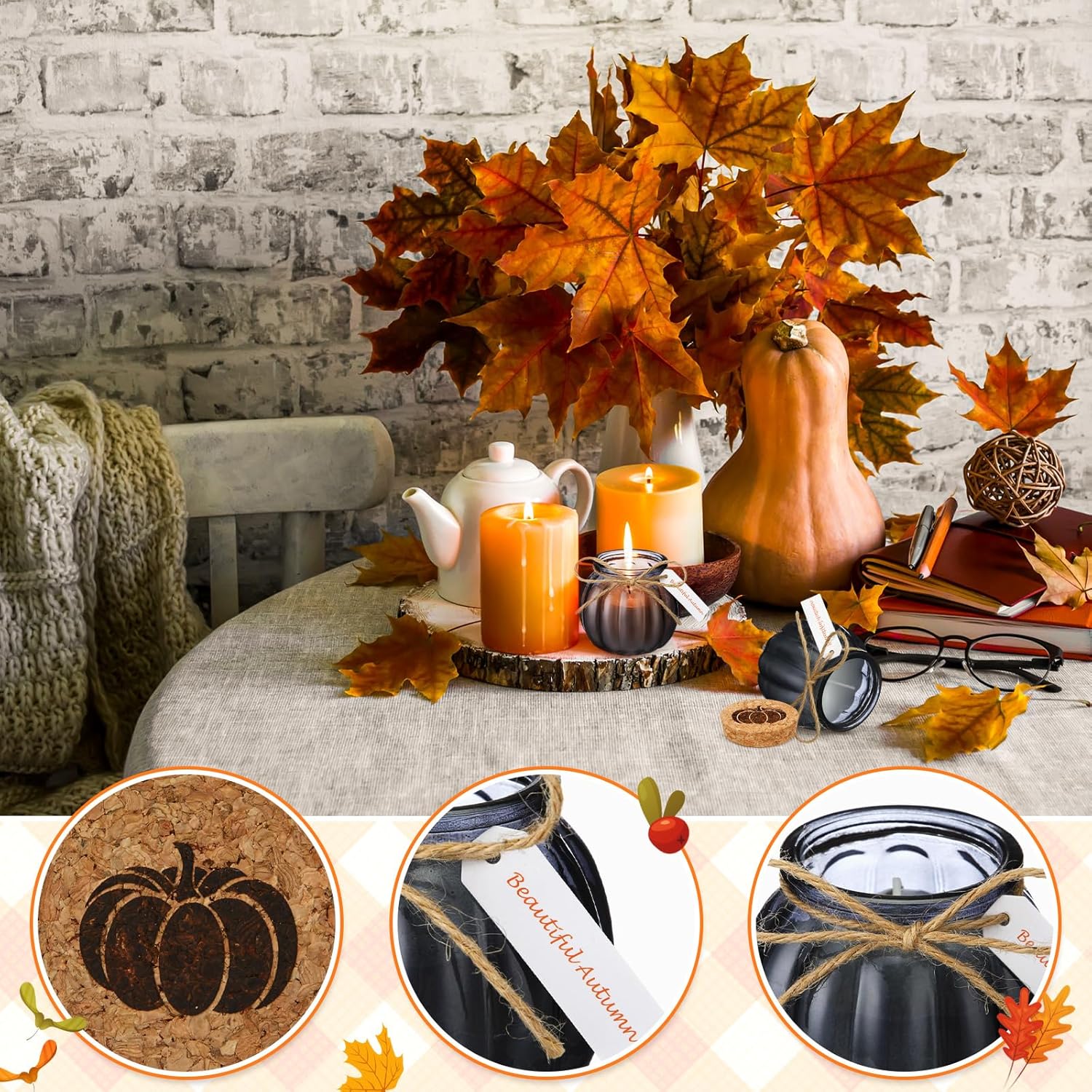 Lounsweer Set 12 Pumpkin Shaped Candles 5 oz Cute Scented Fall Pumpkin Candles Gift Farmhouse Home Table Halloween Decoration(Black)