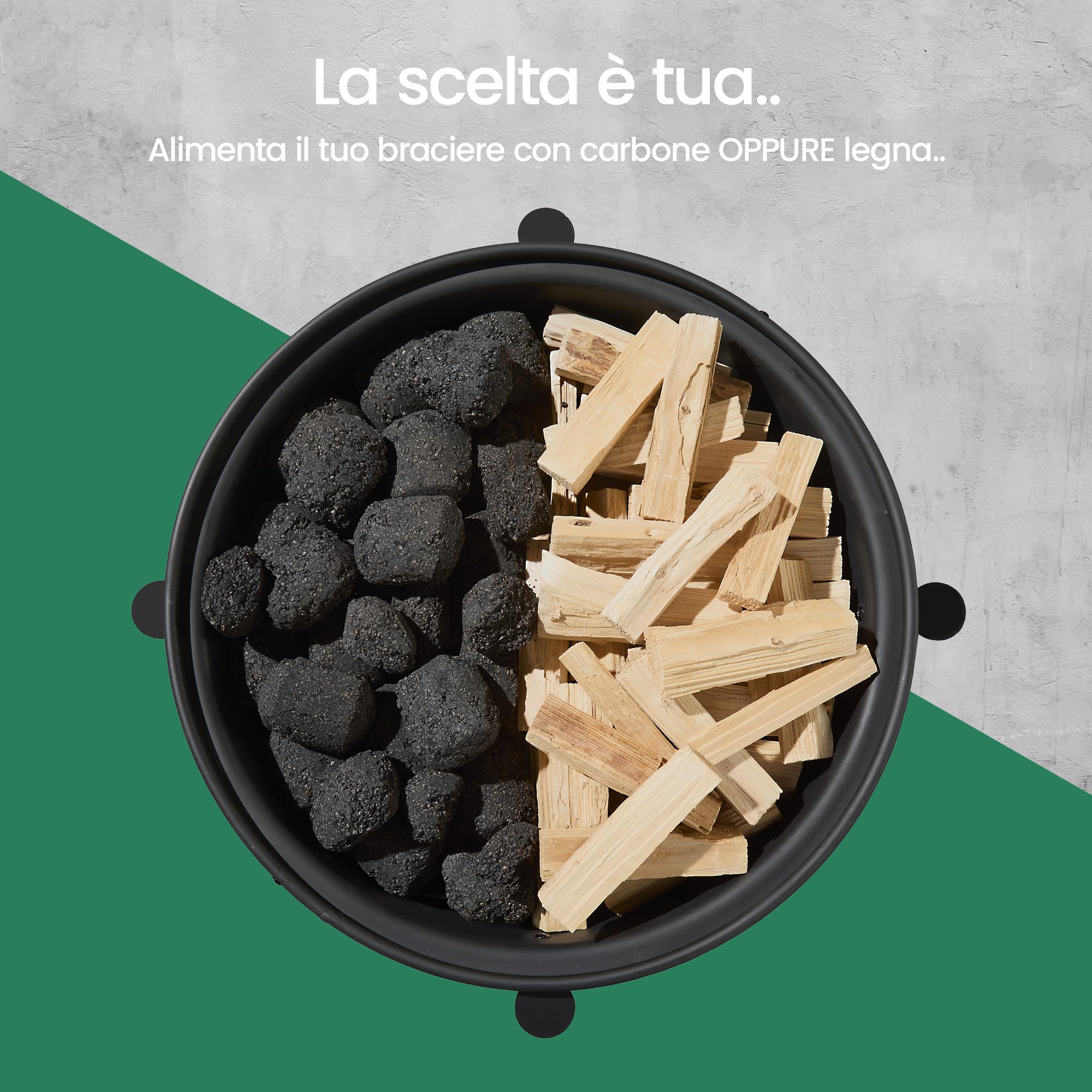 VonHaus Braciere – 2-in-1 con Griglia BBQ per esterni, giardino e patio, in acciaio nero con dettaglio rame, con attizzatoio e coperchio in rete inclusi, legna o carbone