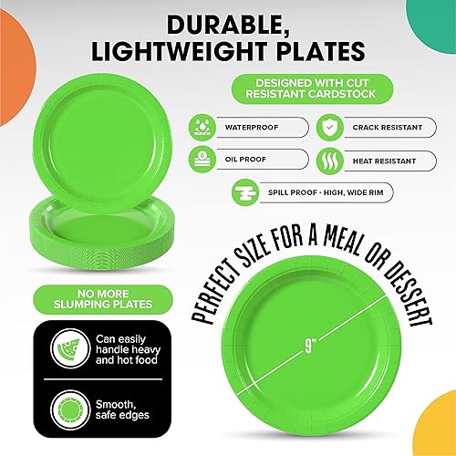 Miniatura 8 de Exquisite Party Solids - Platos desechables de papel verde lima, de 9 pulgadas, platos desechables de color verde lima para fiestas, 100 unidades