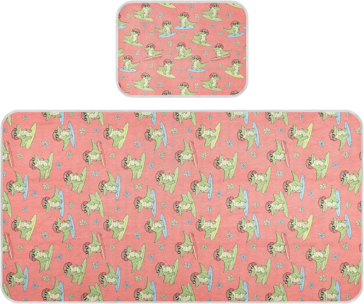 Baby Cooling Mat Cartoon Alligator Ice Silk Breathable Mesh Summer Crib Mattress Pad with Pillowcase, Soft Cooling Sleeping Surface for Infant & Toddler, 52"x28"