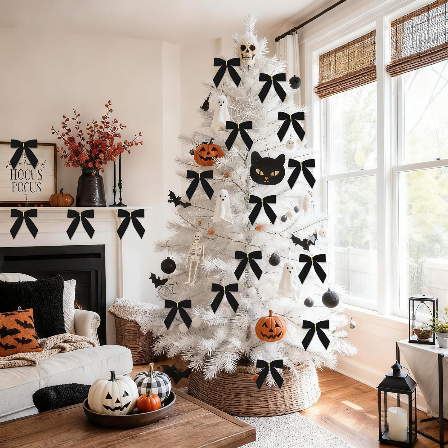 30 Pcs Black Velvet Bows for Christmas Tree, Halloween Tree Decorations