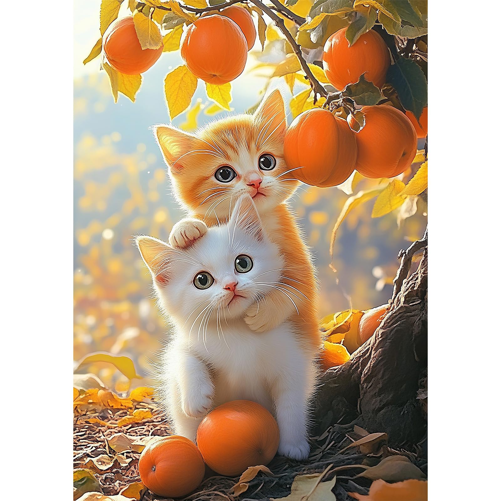 NEWENMO Two Cute Kittens Diamond Painting Kits Adults,5D Animals Diamond Art,DIY Diamant Arts Mosaic Kits for Adults Beginner,Full Round Drill Gem Art for Home Decoration 30x40cm