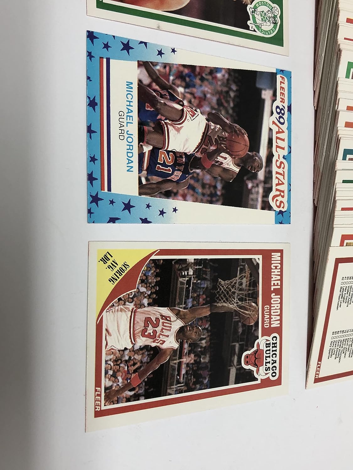 1989-90 FLEER Basketball Complete Set (1-168 plus Sticker Set) with Two Magic Johnson, Two Larry Bird, Two Michael Jordan cards (Nrmt condition)