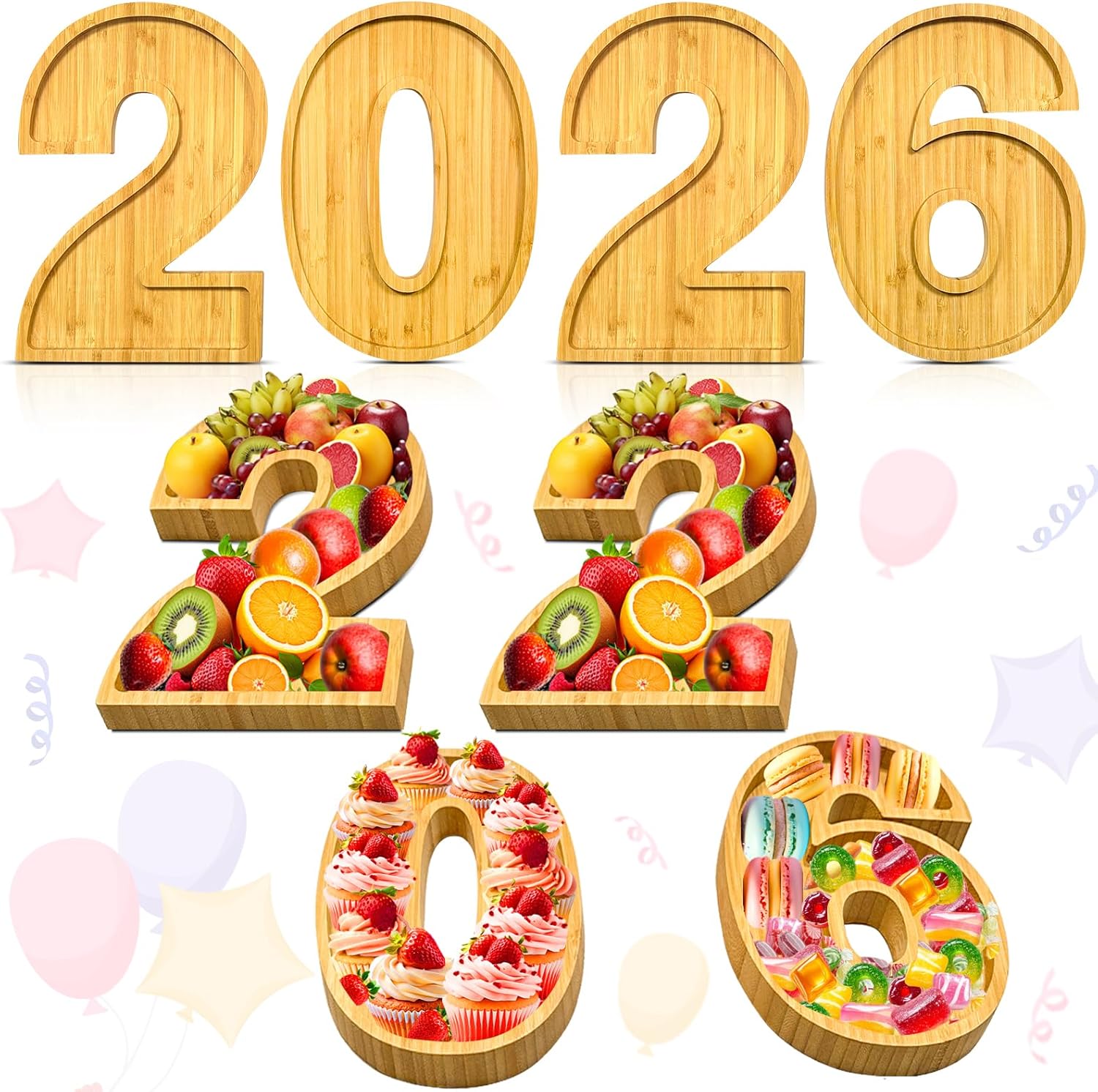 4 PCS 2026 Charcuterie Boards Wooden Numbers Graduation Fillable Boxes Reusable Senior 2026 Serving Tray for Party Centerpieces Decoration Fruits Cheese Board Platter for Wedding Grad Tabletop Supply