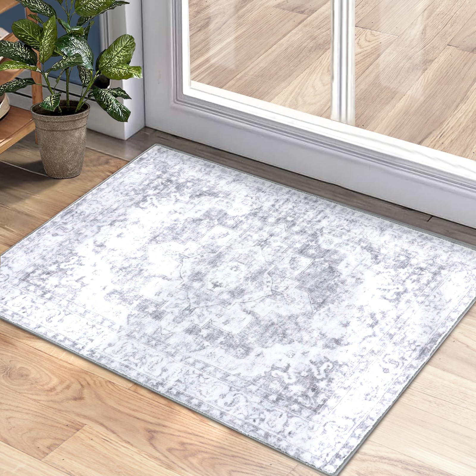 Paillasson lavable absorbant grand tapis de sol entrée fausse laine antidérapant gris