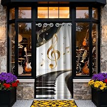 Musical Notes Pattern Door Curtain Doorway Curtain Folding Room Divider Curtains for Home Restaurant Door Decor, 78x39 Inch