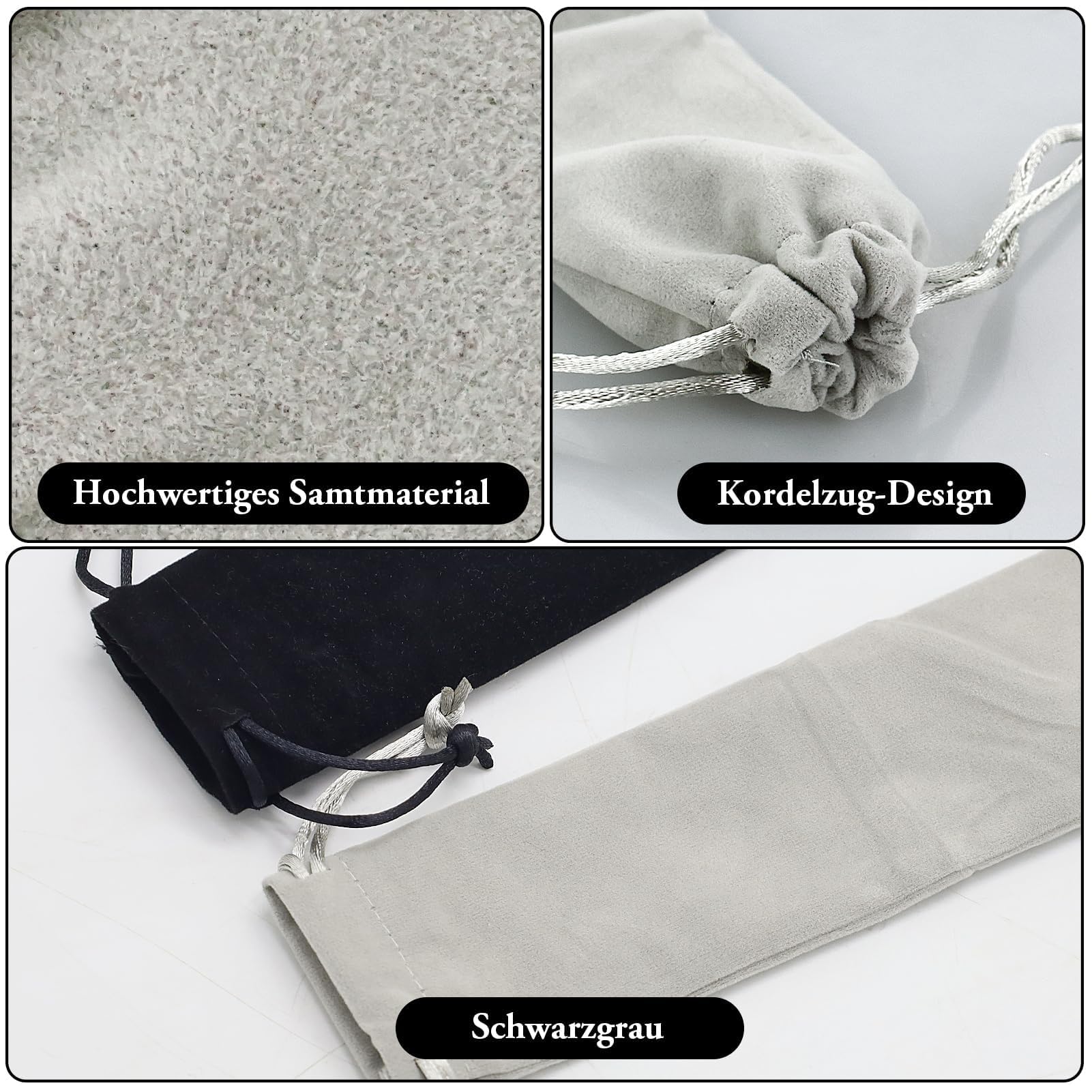 Lot De 2 Housses Pour FlûTe à Bec, Housse Pour FlûTe TraversièRe, Housse En Velours Pour FlûTe à Bec Soprano, IdéAle Pour FlûTes, Clarinettes, Baguettes, Harmonicas, CucurbitacéEs (Noir + Gris)