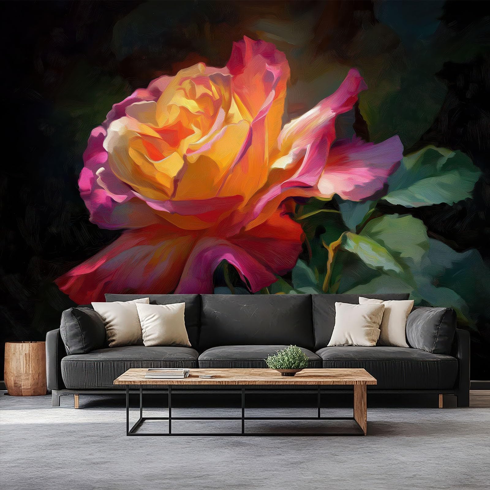Papier peint intissé rose jaune 350x256 cm panoramique pour salon et chambre