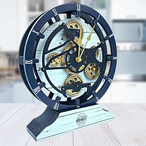 Miniatura 4 de The Gears - Reloj de escritorio de 10 pulgadas con engranajes móviles reales convertibles en reloj de pared (granja blanca)