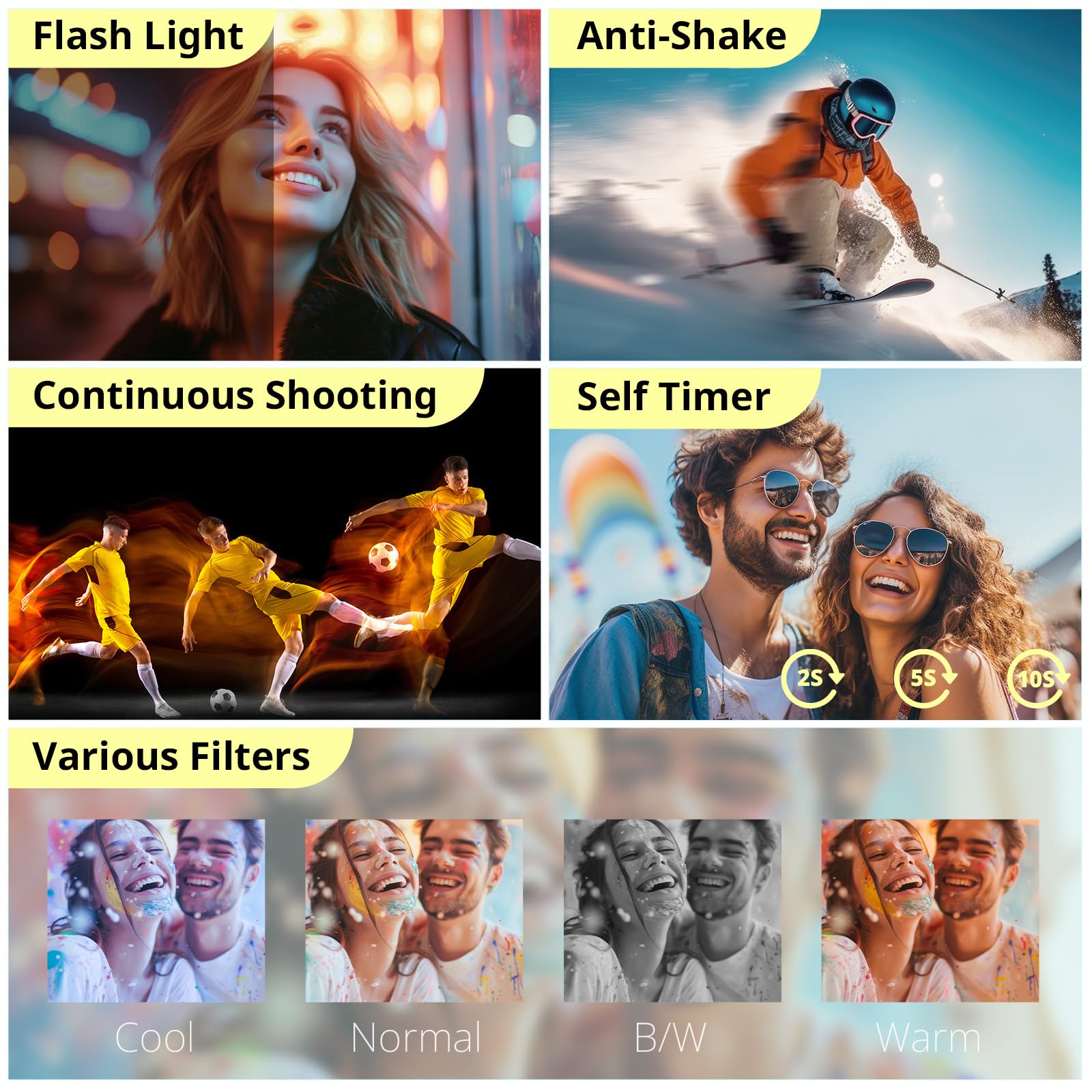 4K Digital Camera for Photography Autofocus, 2024 Latest 48MP Vlogging Camera for YouTube with SD Card, 2 Batteries, 3" 180°Flip Screen Compact Travel Camera for Teens with 16X Zoom, Anti-Shake,: Off White