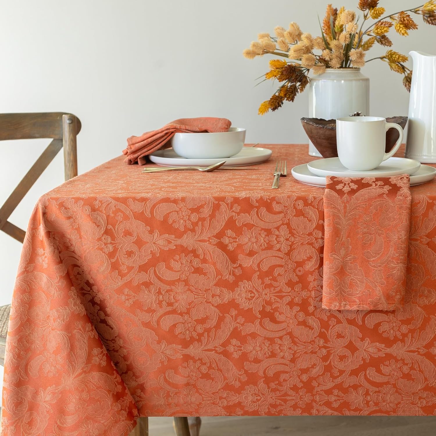 Benson Mills Saleh Luxury Easy Care Damask Fabric Table Cloth, Décor for Everyday, Formal Dining, Entertaining, Parties and Holiday Tablecloth (Bison, 60" x 104" Rectangular)