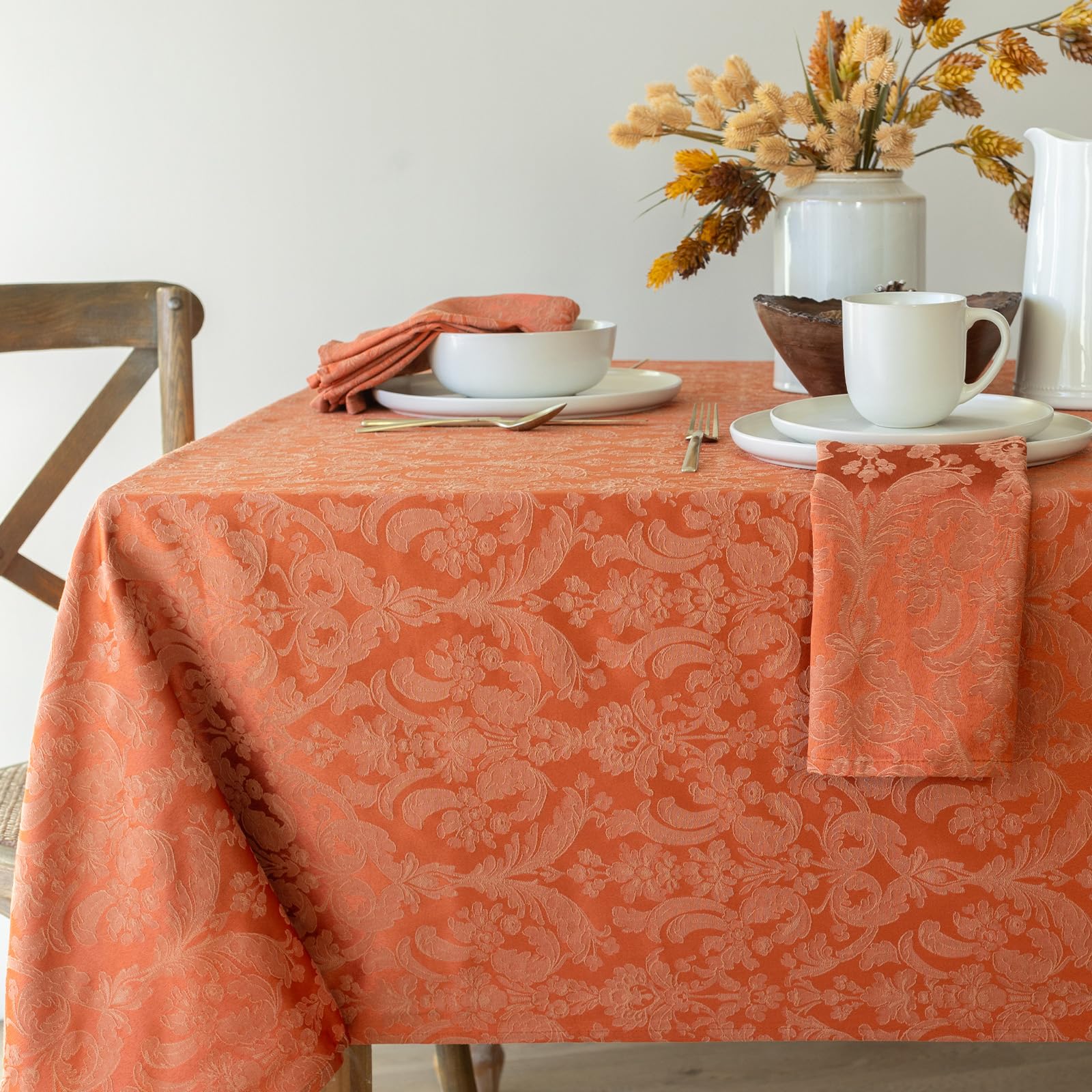 Benson Mills Bison Luxury Damask Easy Care Fabric Table Cloth, Décor For Fall, Harvest, And Thanksgiving Tablecloth (Saleh, 60" X 104" Rectangular)