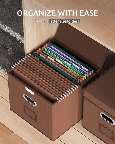 Vista 18 de Oterri Paquete de 2 cajas organizadoras de archivos, caja de archivos, archivador pequeño para carpetas de cartas, caja de archivos portátil azul