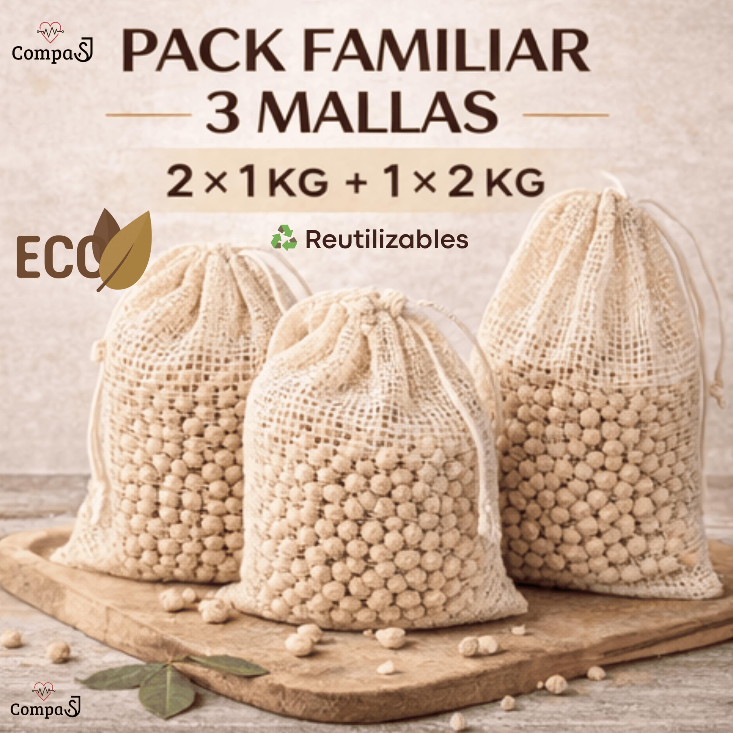 Set de 3 Mallas para Cocer Garbanzos y Legumbres - Bolsa para Cocinar Carne - Red de Cocción