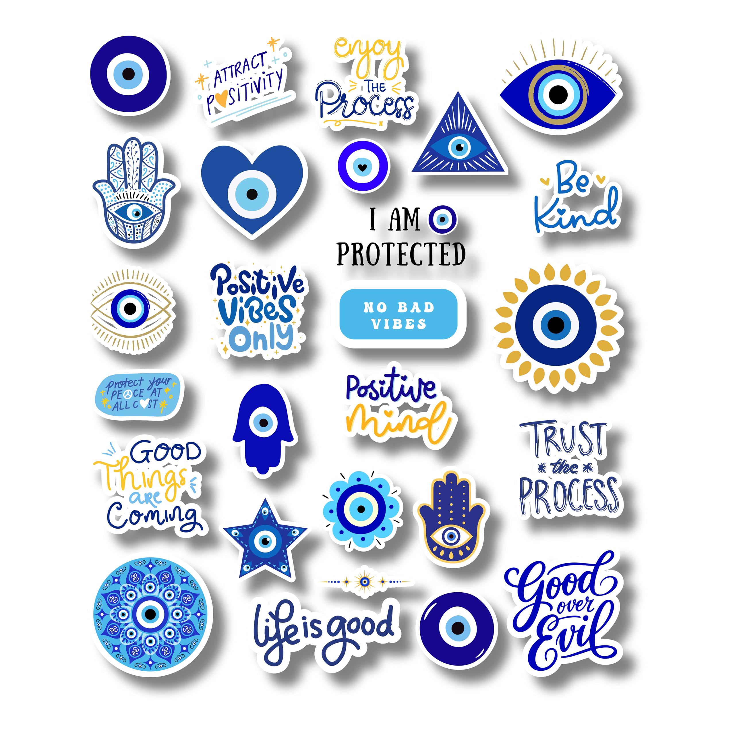 SHORTBREAD Evil Eye Sticker Sheet, Die Cut Vinyl Stickers, Multicolor, 30 Pieces, Positive Vibes Theme, Glossy Finish-image-1