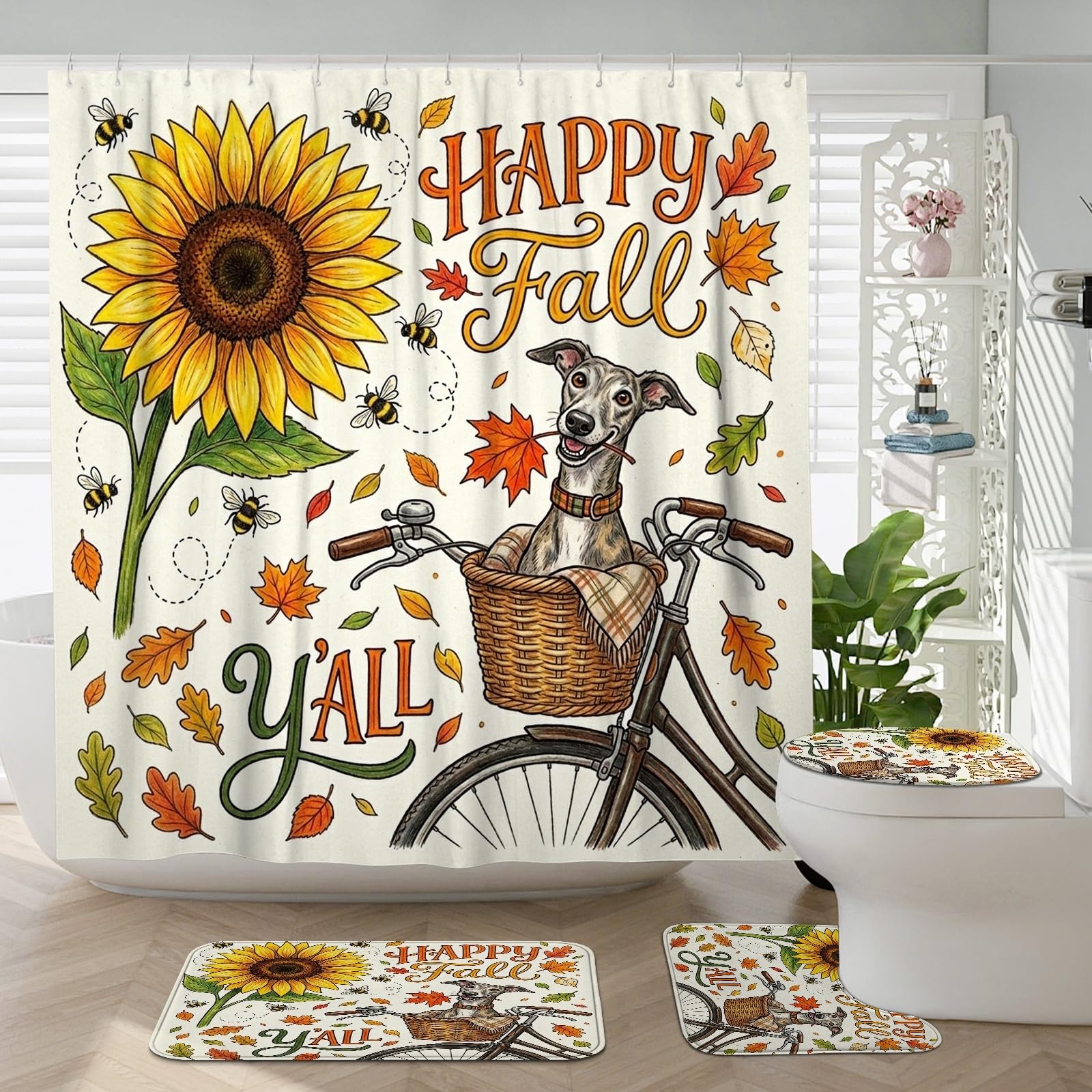 Tapis de salle de bain lévrier d'automne et décor de vélo vintage pour votre routine
