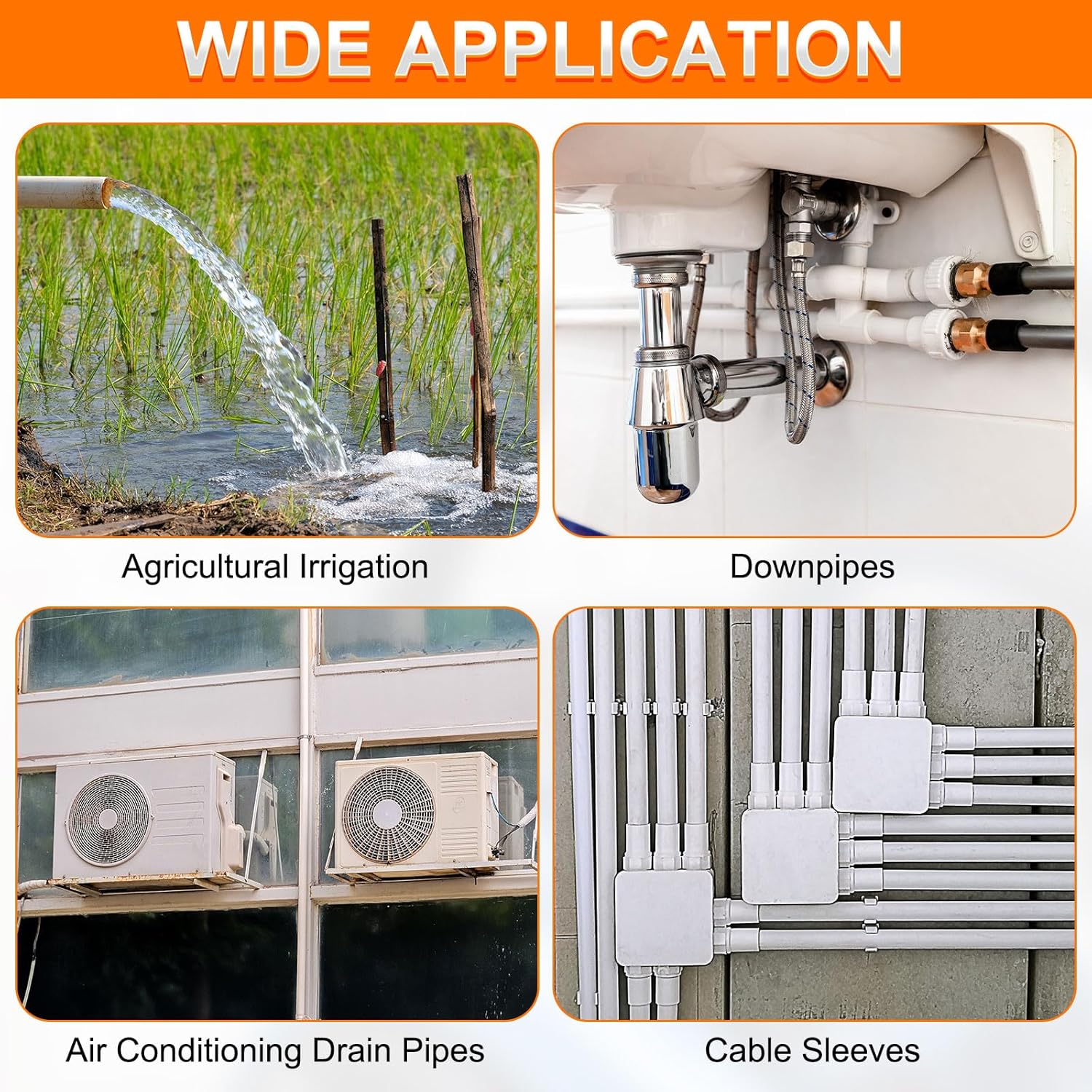 uxcell 2Pcs PVC Rigid Tube, 500mm Length Round Pipe Tubing, 36mm ID 40mm OD Plastic Tubes with Clamp for Aquarium, Water Cooling System, Cable Sleeve, Dark Gray