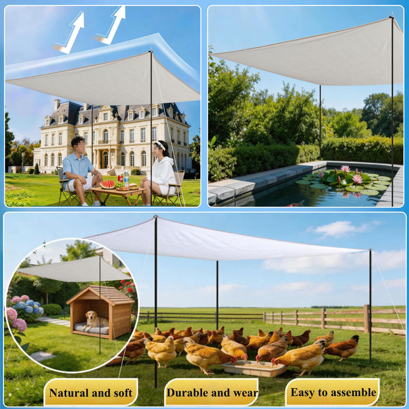 Schattierungsnetz Weiß 90% Schattenrate, UV-Beständiges Schattiernetz mit Ösen,Atmungsaktives Sonnensegel Winddicht Schattennetz für Gewächshaus, Pergola,Garten und Hühnerstall(4X7m)